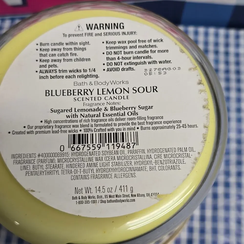 BBW Blueberry Lemon Sour Large 3 Wick Candle Home Fragrance Decor